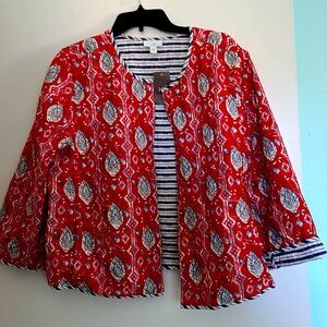 JJILL light weight quilt jacket open front, pockets and 3/4 sleeve